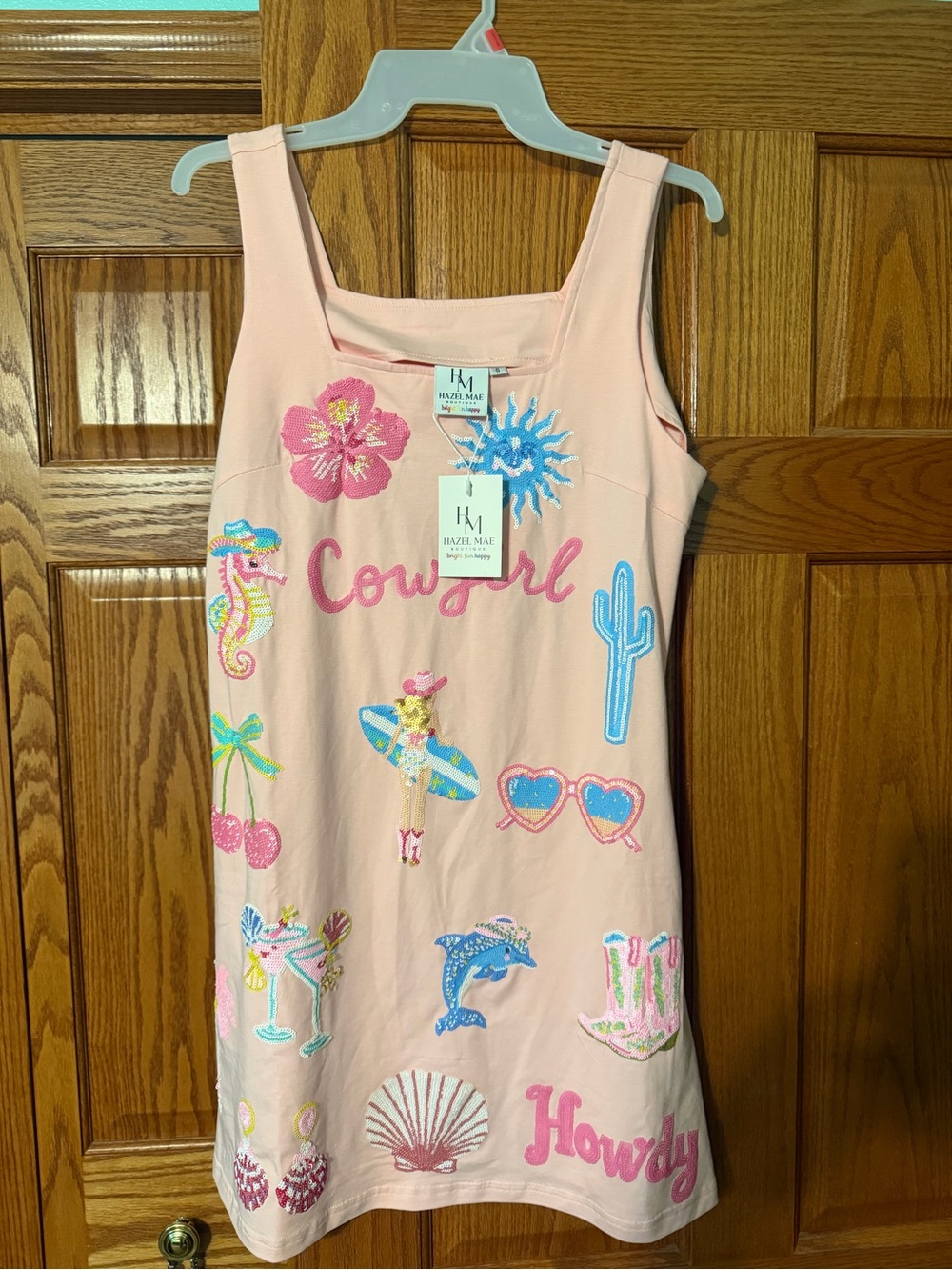 hazel Pink 'Cowgirl' Embroidered Tank Dress